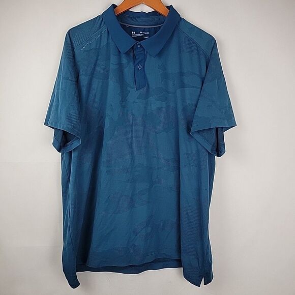 Under Armour Polo Shirt Mens 3XL Blue Camo Jacquard Vented Performance Golf - Picture 1 of 10